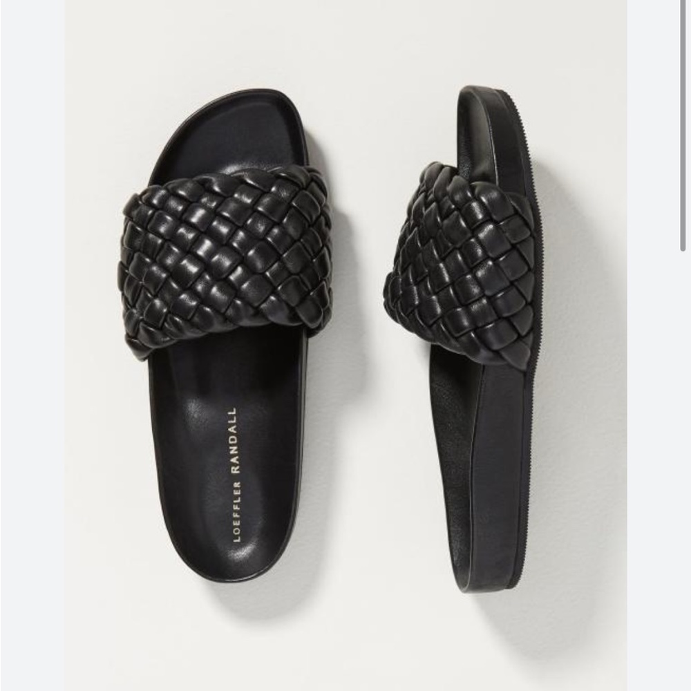 Loeffler Randall Sonnie Slide Sandals women leather in black size 9